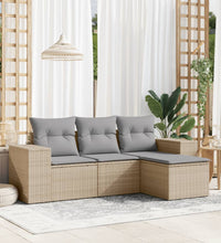 4-tlg. Garten-Sofagarnitur mit Kissen Beige Poly Rattan