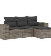 4-tlg. Garten-Sofagarnitur mit Kissen Grau Poly Rattan