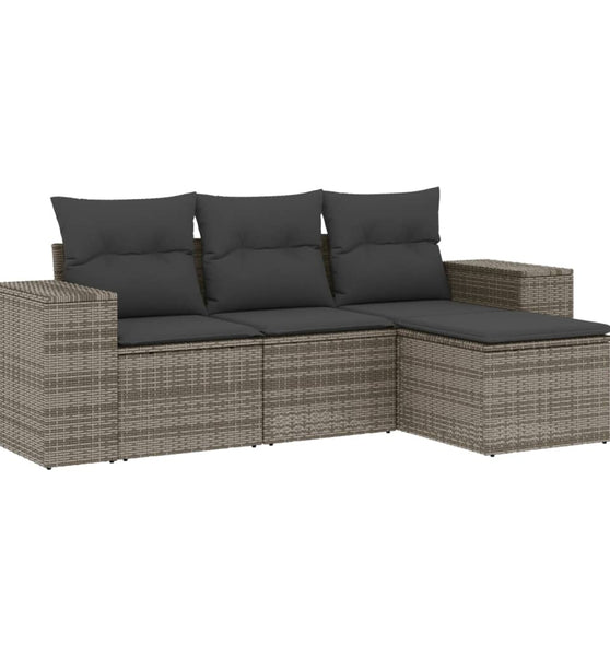 4-tlg. Garten-Sofagarnitur mit Kissen Grau Poly Rattan