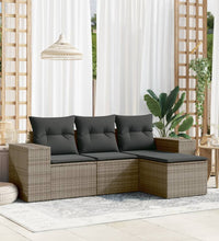 4-tlg. Garten-Sofagarnitur mit Kissen Grau Poly Rattan