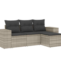 4-tlg. Garten-Sofagarnitur mit Kissen Hellgrau Poly Rattan