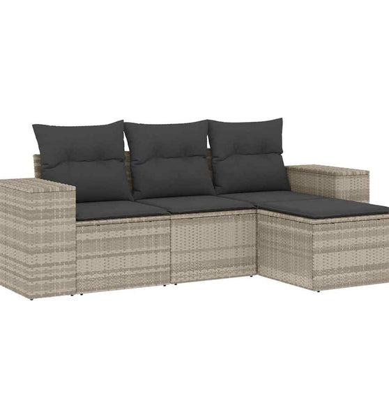 4-tlg. Garten-Sofagarnitur mit Kissen Hellgrau Poly Rattan