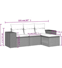 4-tlg. Garten-Sofagarnitur mit Kissen Hellgrau Poly Rattan