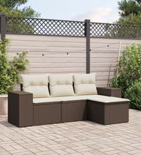 4-tlg. Garten-Sofagarnitur mit Kissen Braun Poly Rattan