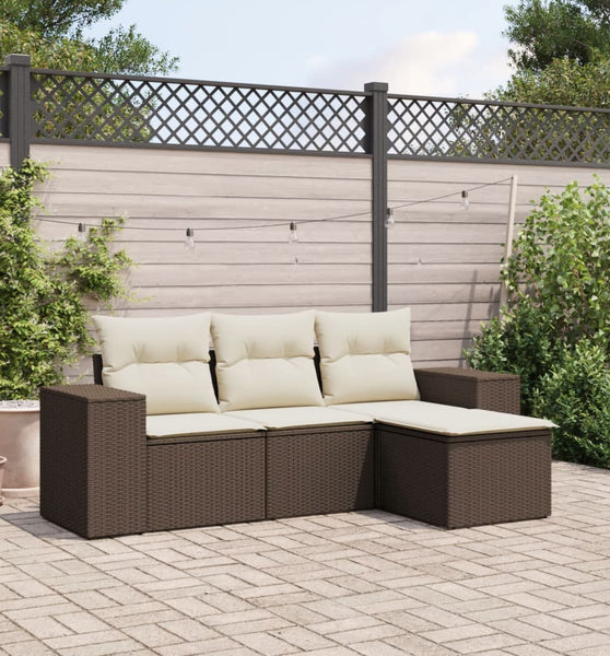 4-tlg. Garten-Sofagarnitur mit Kissen Braun Poly Rattan