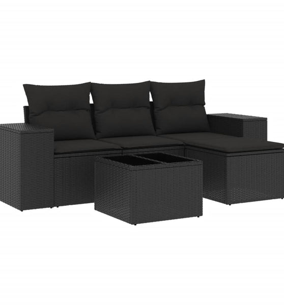 5-tlg. Garten-Sofagarnitur mit Kissen Schwarz Poly Rattan