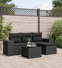 5-tlg. Garten-Sofagarnitur mit Kissen Schwarz Poly Rattan