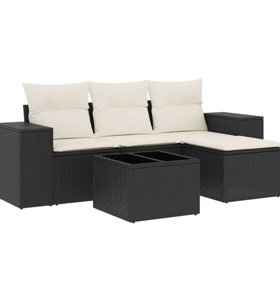 5-tlg. Garten-Sofagarnitur mit Kissen Schwarz Poly Rattan