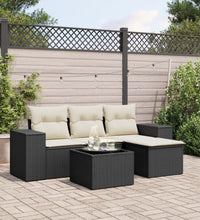 5-tlg. Garten-Sofagarnitur mit Kissen Schwarz Poly Rattan