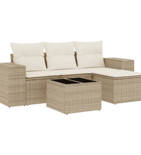 5-tlg. Garten-Sofagarnitur mit Kissen Beige Poly Rattan