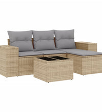 5-tlg. Garten-Sofagarnitur mit Kissen Beige Poly Rattan