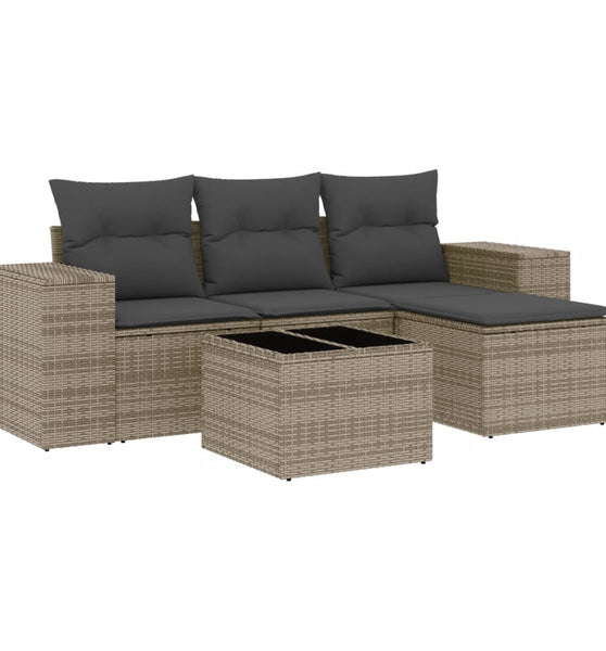 5-tlg. Garten-Sofagarnitur mit Kissen Grau Poly Rattan