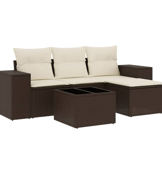 5-tlg. Garten-Sofagarnitur mit Kissen Braun Poly Rattan