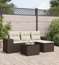 5-tlg. Garten-Sofagarnitur mit Kissen Braun Poly Rattan