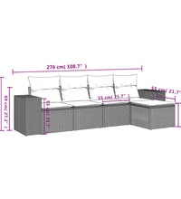 5-tlg. Garten-Sofagarnitur mit Kissen Schwarz Poly Rattan