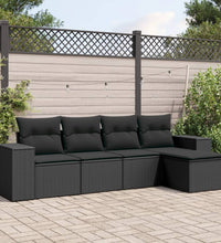 5-tlg. Garten-Sofagarnitur mit Kissen Schwarz Poly Rattan