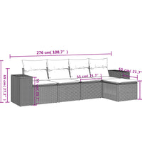 5-tlg. Garten-Sofagarnitur mit Kissen Schwarz Poly Rattan