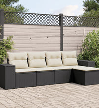 5-tlg. Garten-Sofagarnitur mit Kissen Schwarz Poly Rattan