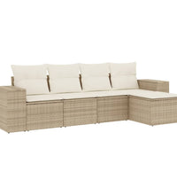 5-tlg. Garten-Sofagarnitur mit Kissen Beige Poly Rattan