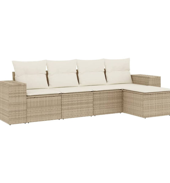 5-tlg. Garten-Sofagarnitur mit Kissen Beige Poly Rattan