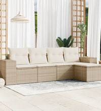 5-tlg. Garten-Sofagarnitur mit Kissen Beige Poly Rattan