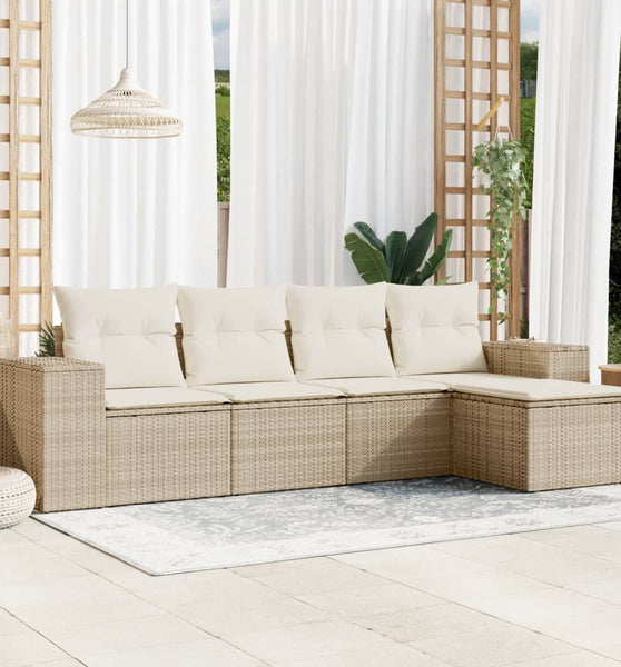 5-tlg. Garten-Sofagarnitur mit Kissen Beige Poly Rattan