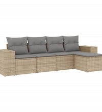 5-tlg. Garten-Sofagarnitur mit Kissen Beige Poly Rattan