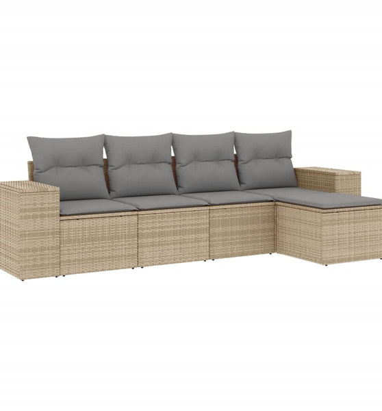 5-tlg. Garten-Sofagarnitur mit Kissen Beige Poly Rattan