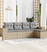 5-tlg. Garten-Sofagarnitur mit Kissen Beige Poly Rattan