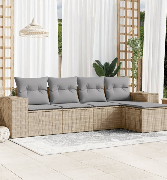 5-tlg. Garten-Sofagarnitur mit Kissen Beige Poly Rattan