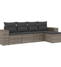 5-tlg. Garten-Sofagarnitur mit Kissen Grau Poly Rattan