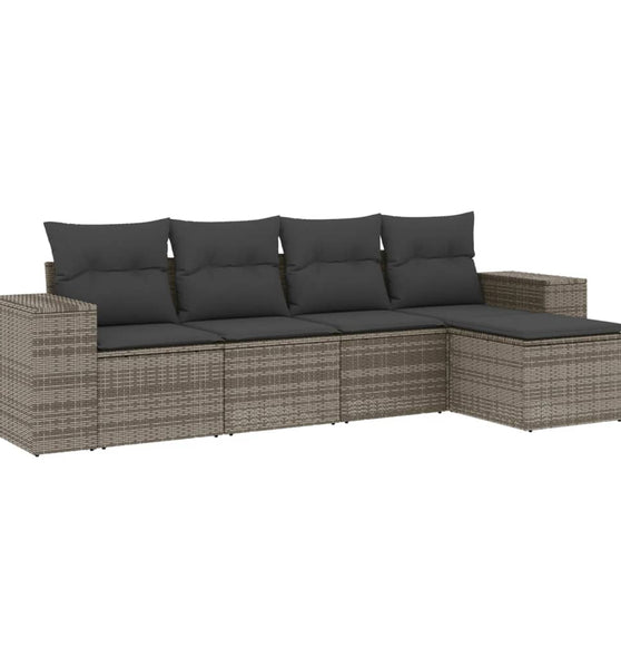 5-tlg. Garten-Sofagarnitur mit Kissen Grau Poly Rattan