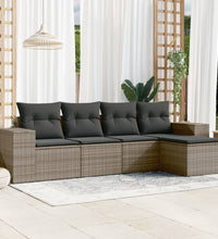 5-tlg. Garten-Sofagarnitur mit Kissen Grau Poly Rattan