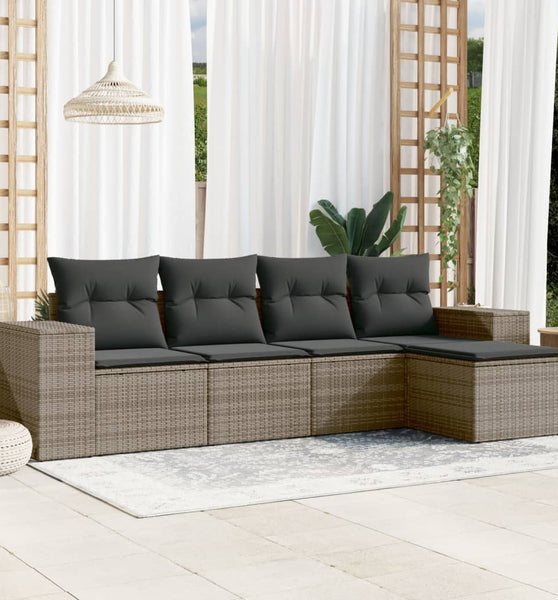 5-tlg. Garten-Sofagarnitur mit Kissen Grau Poly Rattan