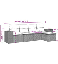 5-tlg. Garten-Sofagarnitur mit Kissen Hellgrau Poly Rattan