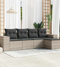 5-tlg. Garten-Sofagarnitur mit Kissen Hellgrau Poly Rattan