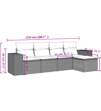 5-tlg. Garten-Sofagarnitur mit Kissen Braun Poly Rattan