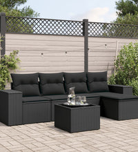 6-tlg. Garten-Sofagarnitur mit Kissen Schwarz Poly Rattan