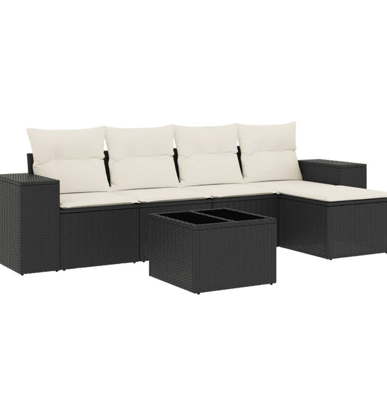 6-tlg. Garten-Sofagarnitur mit Kissen Schwarz Poly Rattan