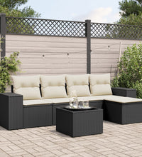 6-tlg. Garten-Sofagarnitur mit Kissen Schwarz Poly Rattan