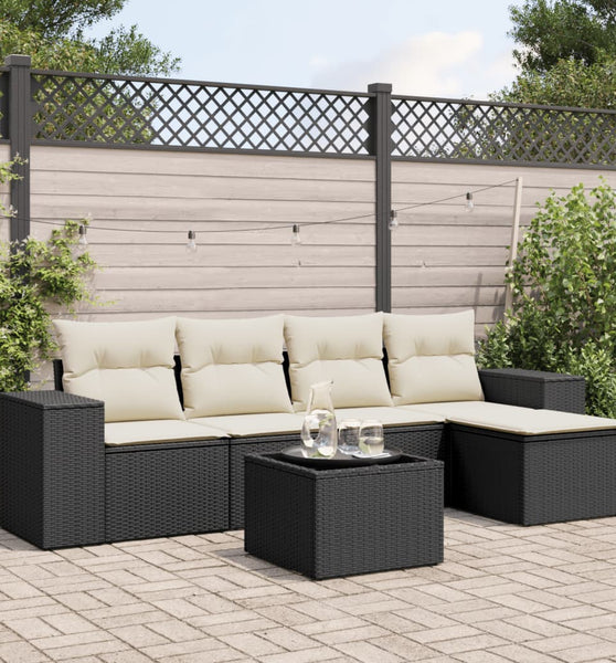 6-tlg. Garten-Sofagarnitur mit Kissen Schwarz Poly Rattan