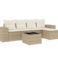 6-tlg. Garten-Sofagarnitur mit Kissen Beige Poly Rattan