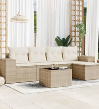 6-tlg. Garten-Sofagarnitur mit Kissen Beige Poly Rattan