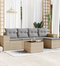 6-tlg. Garten-Sofagarnitur mit Kissen Beige Poly Rattan