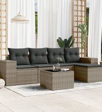 6-tlg. Garten-Sofagarnitur mit Kissen Grau Poly Rattan