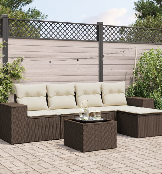 6-tlg. Garten-Sofagarnitur mit Kissen Braun Poly Rattan