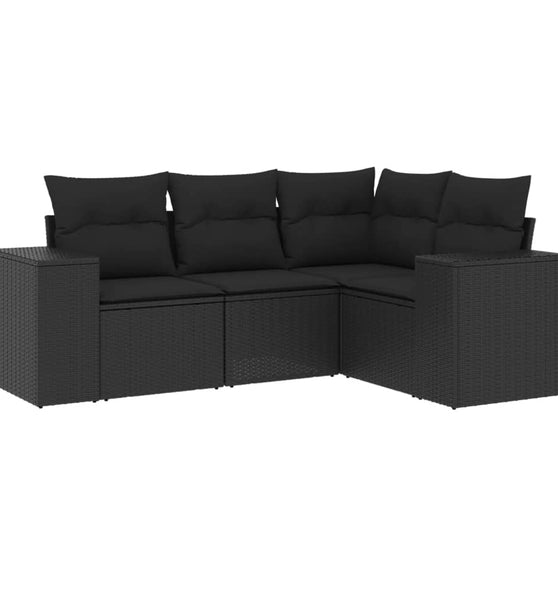 4-tlg. Garten-Sofagarnitur mit Kissen Schwarz Poly Rattan