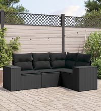 4-tlg. Garten-Sofagarnitur mit Kissen Schwarz Poly Rattan