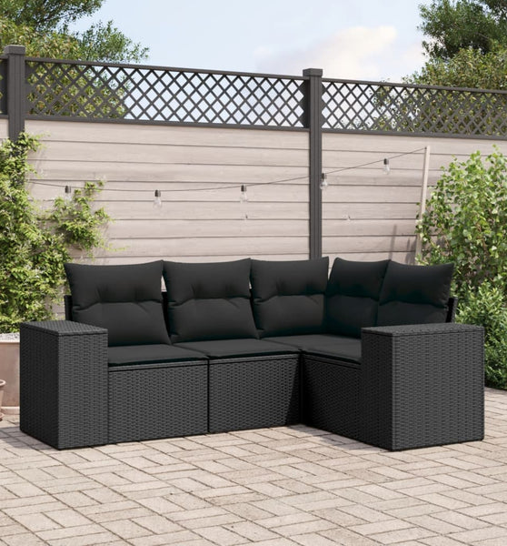 4-tlg. Garten-Sofagarnitur mit Kissen Schwarz Poly Rattan