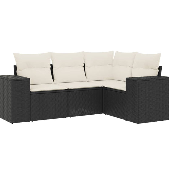 4-tlg. Garten-Sofagarnitur mit Kissen Schwarz Poly Rattan